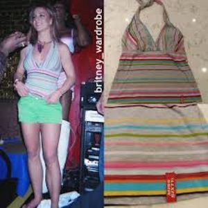 MISS SIXTY Deep V-neck Crop Halter Tie Up Top Medium Britney Spears